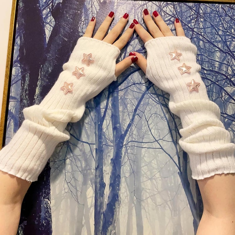 DUNKOING Cute Y2K Arm Warmers Kawaii Knitted Wrist Warmers Long Japanese Harajuku Goth Fingerless Sleeve for Women Girls - Image 2